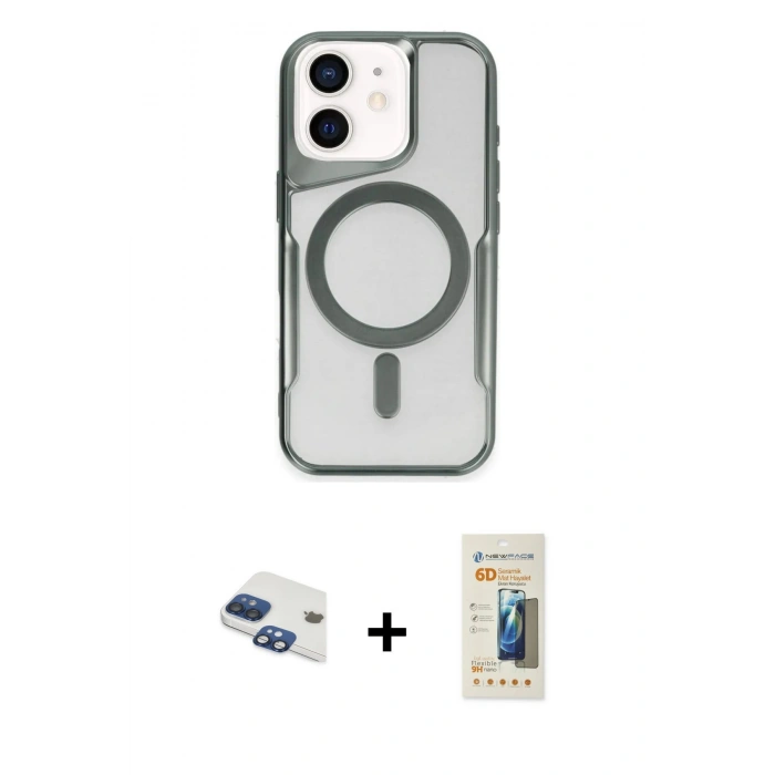 MARSİLYAN™- iPhone 11 Kılıf Yadigar Klasik Özel Seri - Siyah 6D Mat Seramik Hayalet Nano Ekran Koruyucu + Lacivert Pers Alüminyum Kamera Lens
