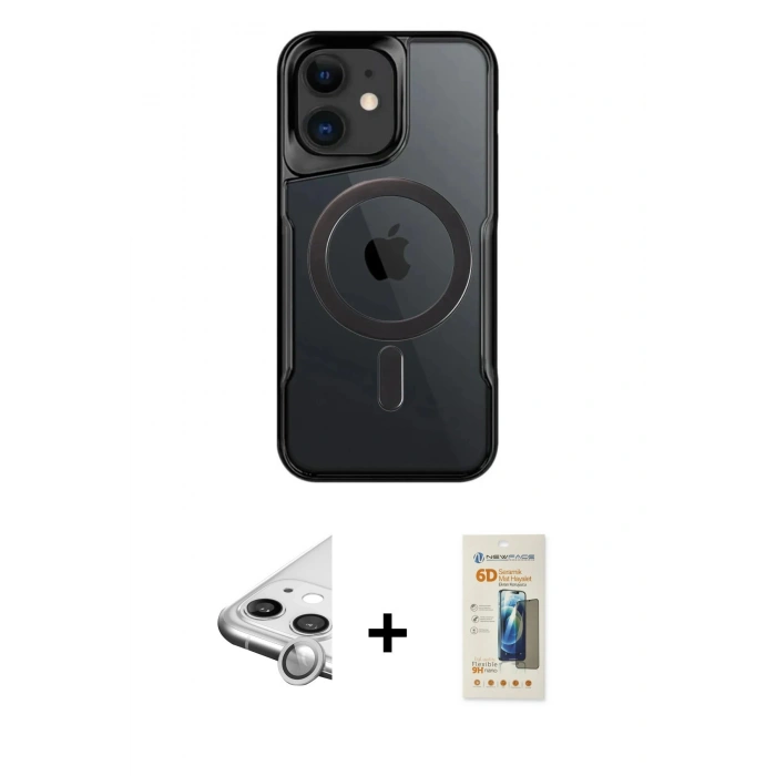 MARSİLYAN™- iPhone 11 Kılıf Yadigar Klasik Özel Seri - Siyah 6D Mat Seramik Hayalet Nano Ekran Koruyucu + Raze Metal Kamera Lens - GS