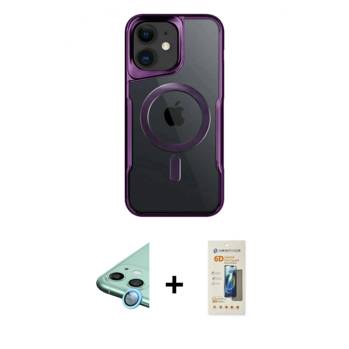 MARSİLYAN™- iPhone 11 Kılıf Yadigar Klasik Özel Seri - Siyah 6D Mat Seramik Hayalet Nano Ekran Koruyucu + Mavi Raze Metal Kamera Lens
