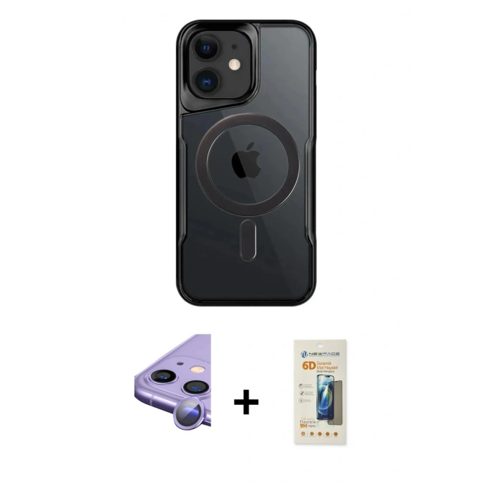 MARSİLYAN™- iPhone 11 Kılıf Yadigar Klasik Özel Seri - Siyah 6D Mat Seramik Hayalet Nano Ekran Koruyucu + Raze Metal Kamera Lens - MR