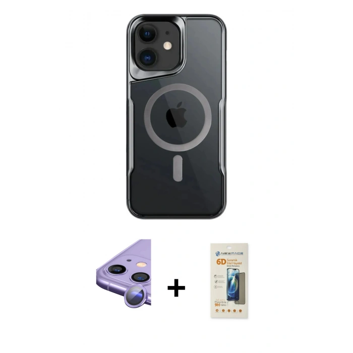 MARSİLYAN™- iPhone 11 Kılıf Yadigar Klasik Özel Seri - Siyah 6D Mat Seramik Hayalet Nano Ekran Koruyucu + Raze Metal Kamera Lens - MR