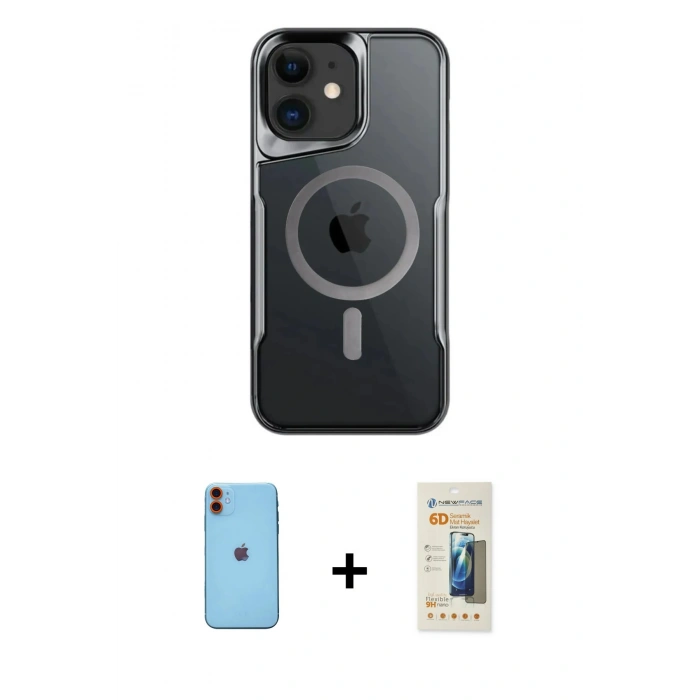 MARSİLYAN™- iPhone 11 Kılıf Yadigar Klasik Özel Seri - Siyah 6D Mat Seramik Hayalet Nano Ekran Koruyucu + Neon Fosforlu Kamera Lens - TU