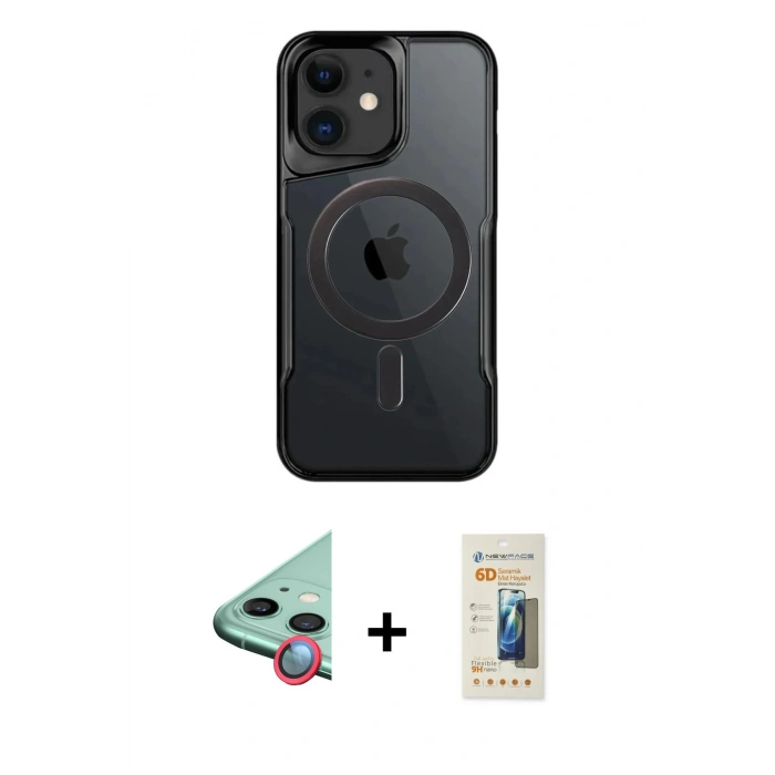 MARSİLYAN™- iPhone 11 Kılıf Yadigar Klasik Özel Seri - Siyah 6D Mat Seramik Hayalet Nano Ekran Koruyucu + Raze Metal Kamera Lens - KI