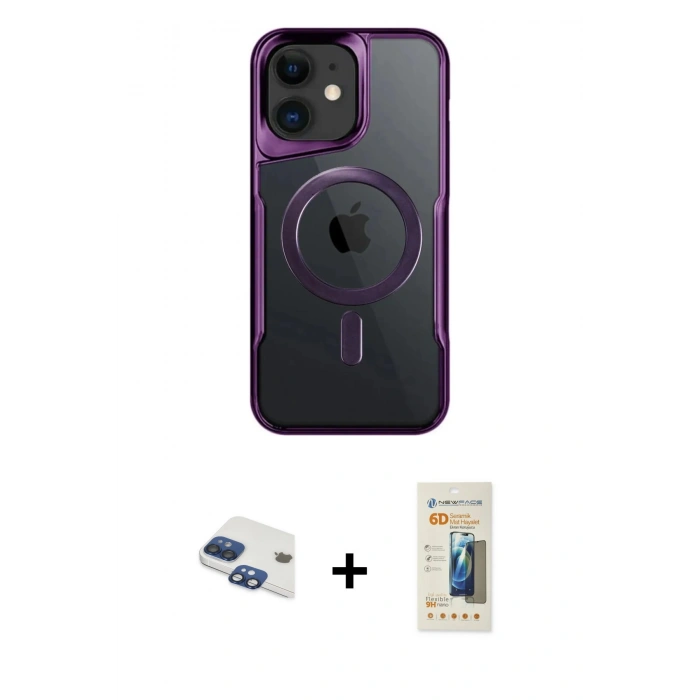 MARSİLYAN™- iPhone 11 Kılıf Yadigar Klasik Özel Seri - Siyah 6D Mat Seramik Hayalet Nano Ekran Koruyucu + Lacivert Pers Alüminyum Kamera Lens