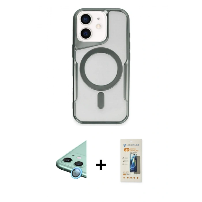 MARSİLYAN™- iPhone 11 Kılıf Yadigar Klasik Özel Seri - Siyah 6D Mat Seramik Hayalet Nano Ekran Koruyucu + Mavi Raze Metal Kamera Lens