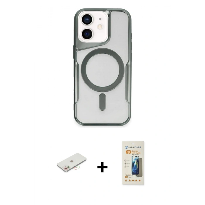 MARSİLYAN™- iPhone 11 Kılıf Yadigar Klasik Özel Seri - Siyah 6D Mat Seramik Hayalet Nano Ekran Koruyucu + Yeşil Renkli Kamera Lens Koruma Cam