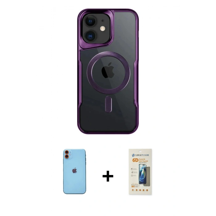 MARSİLYAN™- iPhone 11 Kılıf Yadigar Klasik Özel Seri - Siyah 6D Mat Seramik Hayalet Nano Ekran Koruyucu + Neon Fosforlu Kamera Lens - TU