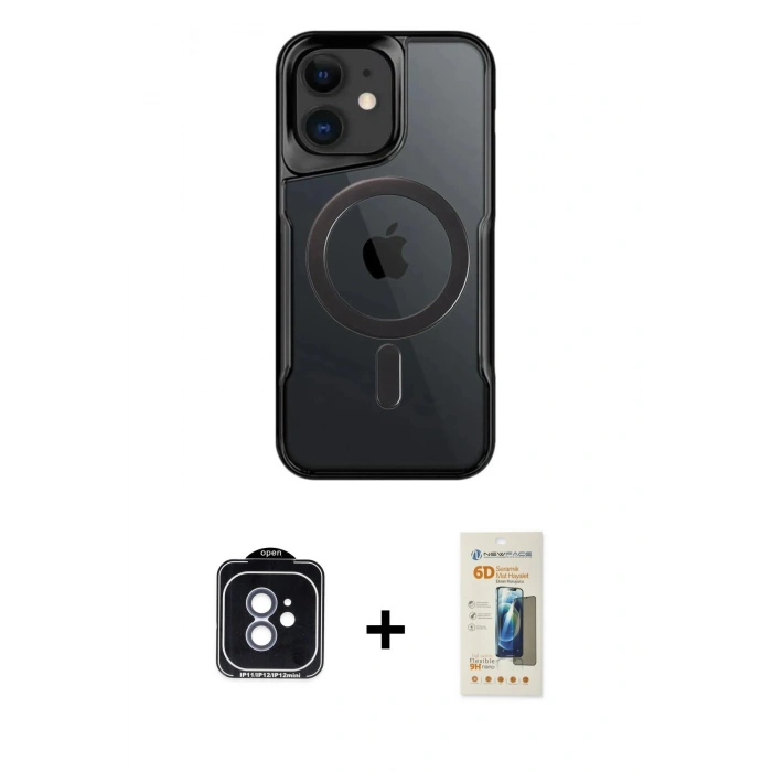 MARSİLYAN™- iPhone 11 Kılıf Yadigar Klasik Özel Seri - Siyah 6D Mat Seramik Hayalet Nano Ekran Koruyucu + PVD Metal Kamera Lens - MI