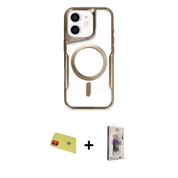 MARSİLYAN™- iPhone 11 Kılıf Yadigar Klasik Özel Seri - Siyah Bilvis 3D Cam Ekran Koruyucu + Rainbow Kamera Lens Koruma Cam - KI
