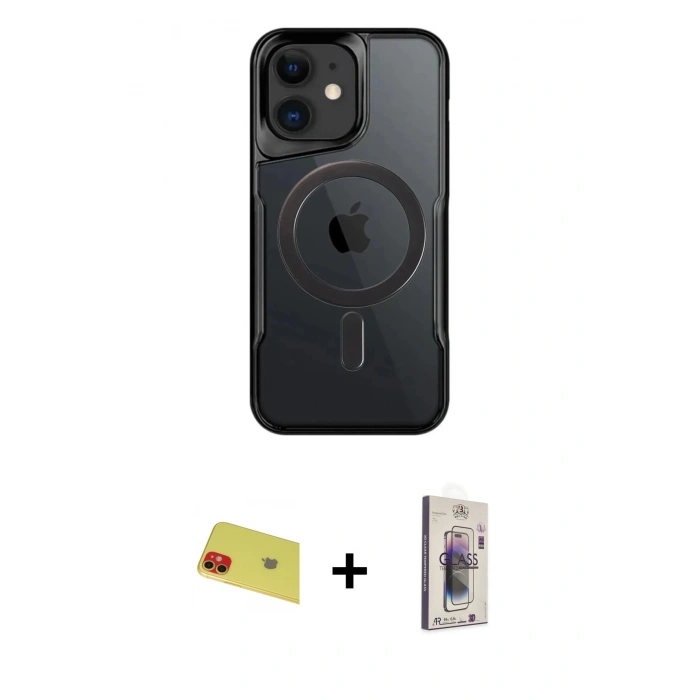 MARSİLYAN™- iPhone 11 Kılıf Yadigar Klasik Özel Seri - Siyah Bilvis 3D Cam Ekran Koruyucu + Rainbow Kamera Lens Koruma Cam - KI