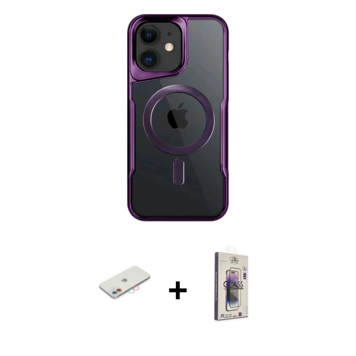 MARSİLYAN™- iPhone 11 Kılıf Yadigar Klasik Özel Seri - Siyah Bilvis 3D Cam Ekran Koruyucu + Renkli Kamera Lens Koruma Cam - PE