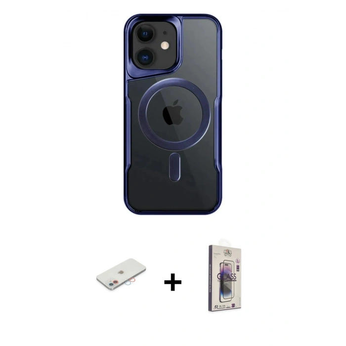 MARSİLYAN™- iPhone 11 Kılıf Yadigar Klasik Özel Seri - Siyah Bilvis 3D Cam Ekran Koruyucu + Renkli Kamera Lens Koruma Cam - PE