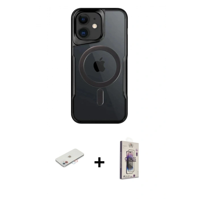 MARSİLYAN™- iPhone 11 Kılıf Yadigar Klasik Özel Seri - Siyah Bilvis 3D Cam Ekran Koruyucu + Renkli Kamera Lens Koruma Cam - PE
