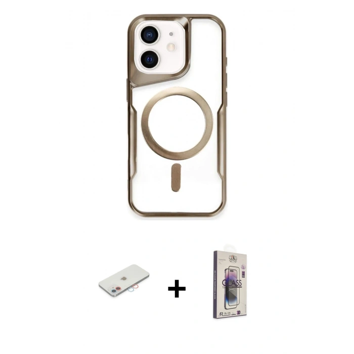 MARSİLYAN™- iPhone 11 Kılıf Yadigar Klasik Özel Seri - Siyah Bilvis 3D Cam Ekran Koruyucu + Renkli Kamera Lens Koruma Cam - PE