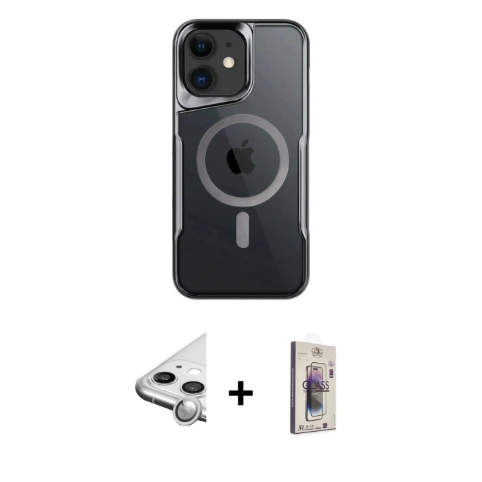 MARSİLYAN™- iPhone 11 Kılıf Yadigar Klasik Özel Seri - Siyah Bilvis 3D Cam Ekran Koruyucu + Raze Metal Kamera Lens - GS