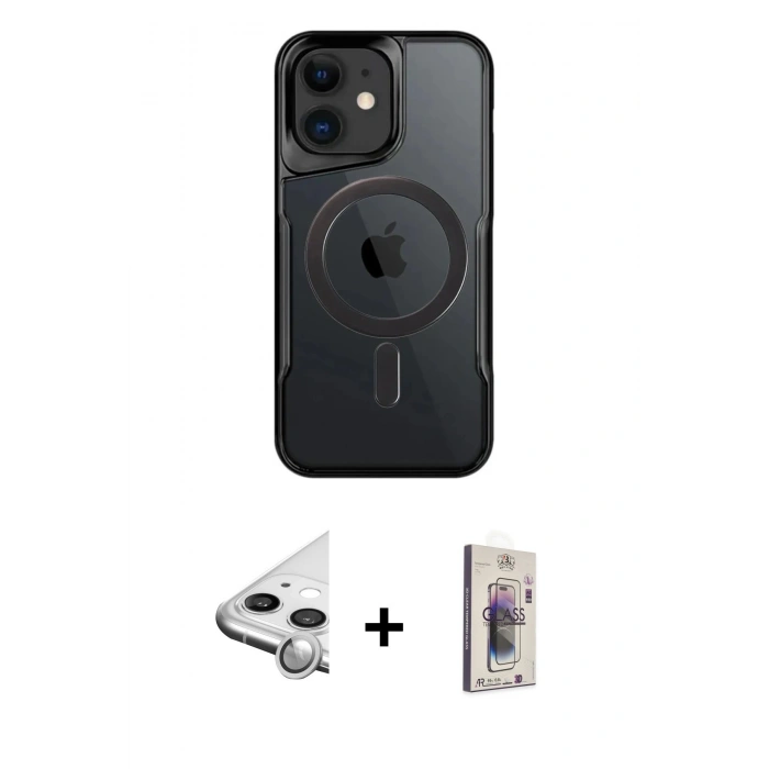 MARSİLYAN™- iPhone 11 Kılıf Yadigar Klasik Özel Seri - Siyah Bilvis 3D Cam Ekran Koruyucu + Raze Metal Kamera Lens - GS