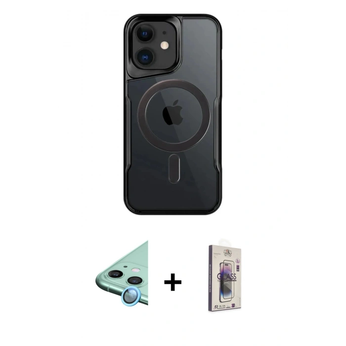 MARSİLYAN™- iPhone 11 Kılıf Yadigar Klasik Özel Seri - Siyah Bilvis 3D Cam Ekran Koruyucu + Raze Metal Kamera Lens - MI