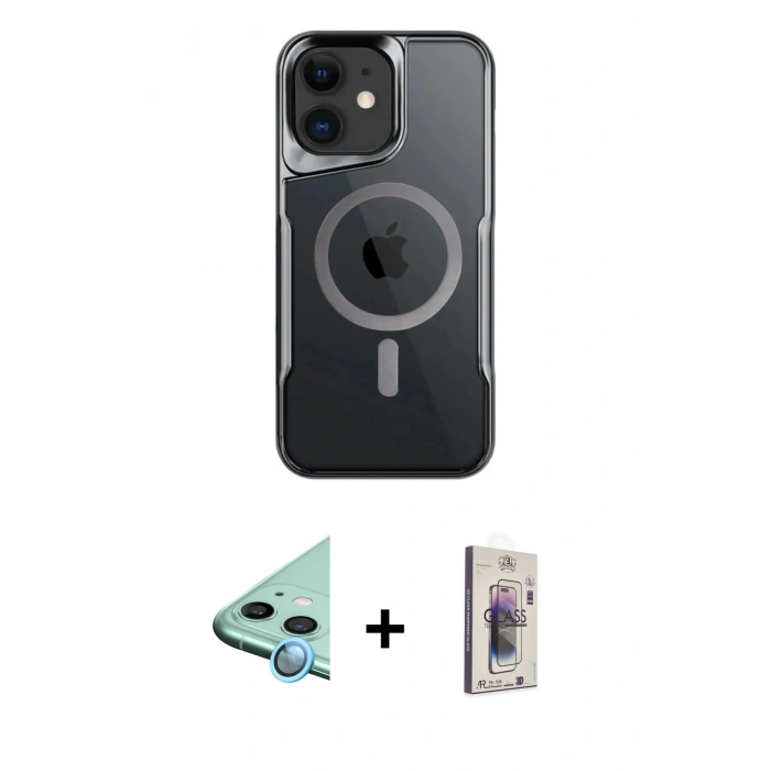 MARSİLYAN™- iPhone 11 Kılıf Yadigar Klasik Özel Seri - Siyah Bilvis 3D Cam Ekran Koruyucu + Raze Metal Kamera Lens - MI