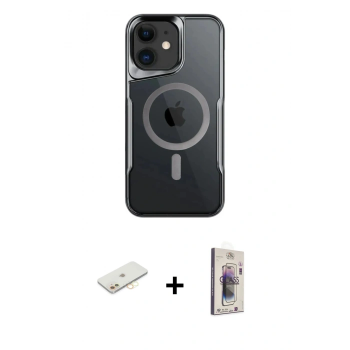 MARSİLYAN™- iPhone 11 Kılıf Yadigar Klasik Özel Seri - Siyah Bilvis 3D Cam Ekran Koruyucu + Renkli Kamera Lens Koruma Cam - SI