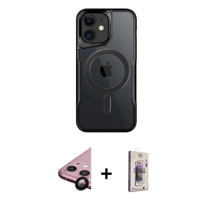 MARSİLYAN™- iPhone 11 Kılıf Yadigar Klasik Özel Seri - Siyah Bilvis 3D Cam Ekran Koruyucu + Raze Metal Kamera Lens - SH