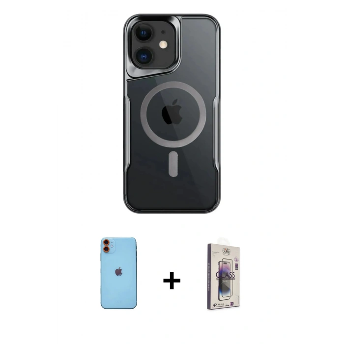MARSİLYAN™- iPhone 11 Kılıf Yadigar Klasik Özel Seri - Siyah Bilvis 3D Cam Ekran Koruyucu + Neon Fosforlu Kamera Lens - TU