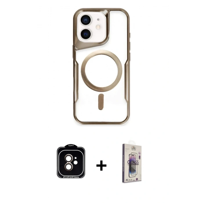MARSİLYAN™- iPhone 11 Kılıf Yadigar Klasik Özel Seri - Siyah Bilvis 3D Cam Ekran Koruyucu + Turuncu PVD Metal Kamera Lens