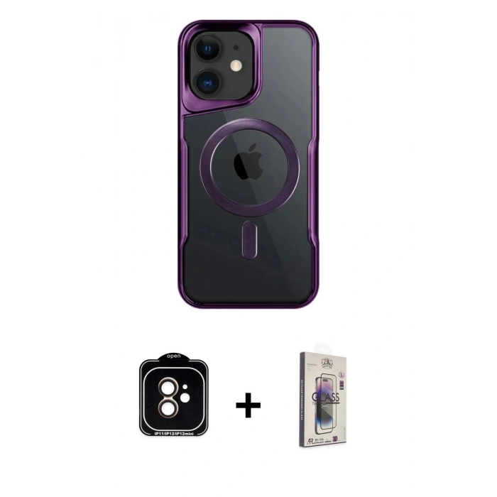 MARSİLYAN™- iPhone 11 Kılıf Yadigar Klasik Özel Seri - Siyah Bilvis 3D Cam Ekran Koruyucu + Turuncu PVD Metal Kamera Lens