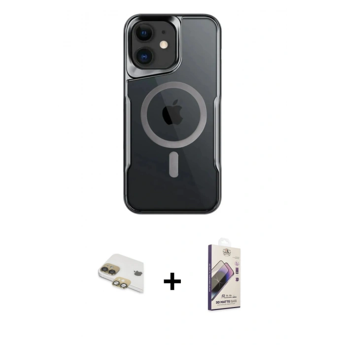 MARSİLYAN™- iPhone 11 Kılıf Yadigar Klasik Özel Seri - Siyah Bilvis 3D Mat Cam Ekran Koruyucu + Gold Pers Alüminyum Kamera Lens