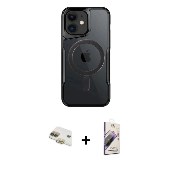 MARSİLYAN™- iPhone 11 Kılıf Yadigar Klasik Özel Seri - Siyah Bilvis 3D Mat Cam Ekran Koruyucu + Gold Pers Alüminyum Kamera Lens
