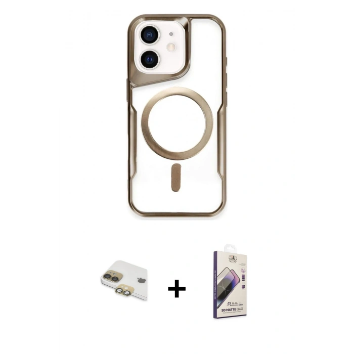 MARSİLYAN™- iPhone 11 Kılıf Yadigar Klasik Özel Seri - Siyah Bilvis 3D Mat Cam Ekran Koruyucu + Gold Pers Alüminyum Kamera Lens