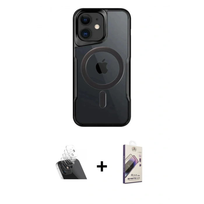 MARSİLYAN™- iPhone 11 Kılıf Yadigar Klasik Özel Seri - Siyah Bilvis 3D Mat Cam Ekran Koruyucu + Kamera Lens Koruma Cam - SF