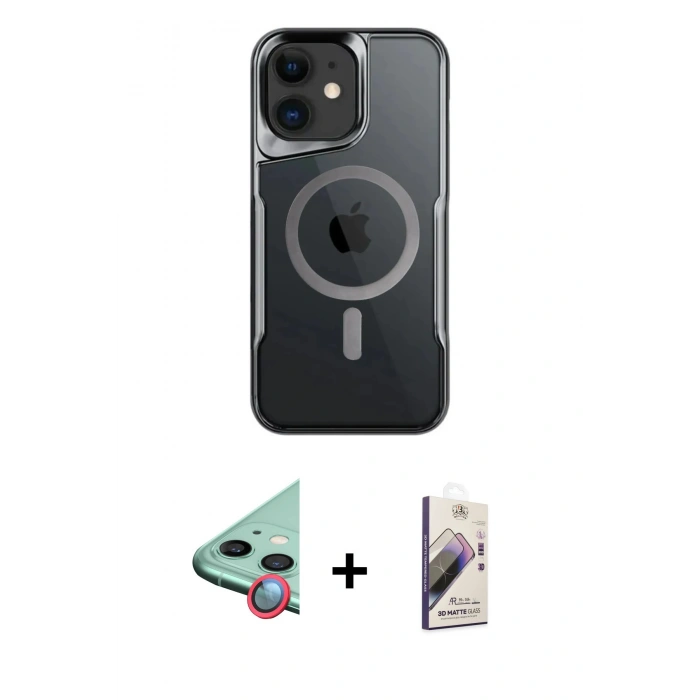 MARSİLYAN™- iPhone 11 Kılıf Yadigar Klasik Özel Seri - Siyah Bilvis 3D Mat Cam Ekran Koruyucu + Raze Metal Kamera Lens - KI