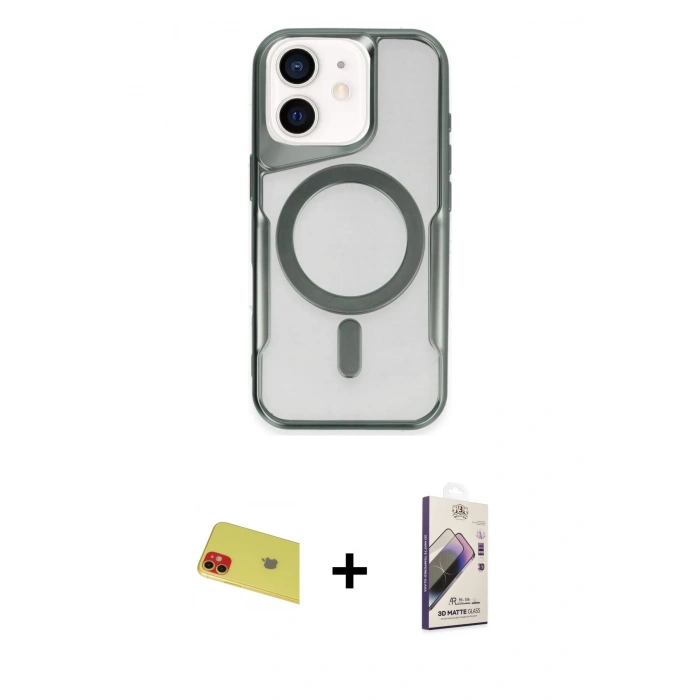 MARSİLYAN™- iPhone 11 Kılıf Yadigar Klasik Özel Seri - Siyah Bilvis 3D Mat Cam Ekran Koruyucu + Rainbow Kamera Lens Koruma Cam - KI