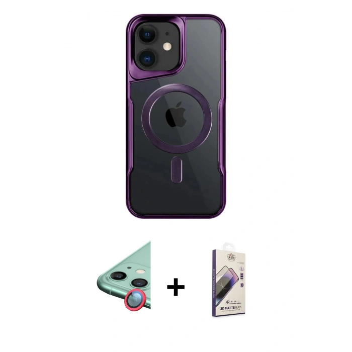 MARSİLYAN™- iPhone 11 Kılıf Yadigar Klasik Özel Seri - Siyah Bilvis 3D Mat Cam Ekran Koruyucu + Raze Metal Kamera Lens - KI