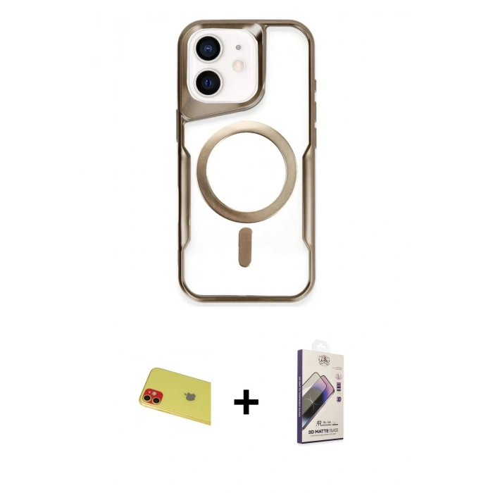 MARSİLYAN™- iPhone 11 Kılıf Yadigar Klasik Özel Seri - Siyah Bilvis 3D Mat Cam Ekran Koruyucu + Rainbow Kamera Lens Koruma Cam - KI