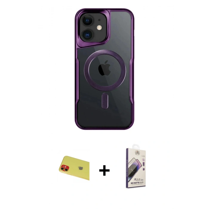 MARSİLYAN™- iPhone 11 Kılıf Yadigar Klasik Özel Seri - Siyah Bilvis 3D Mat Cam Ekran Koruyucu + Rainbow Kamera Lens Koruma Cam - KI