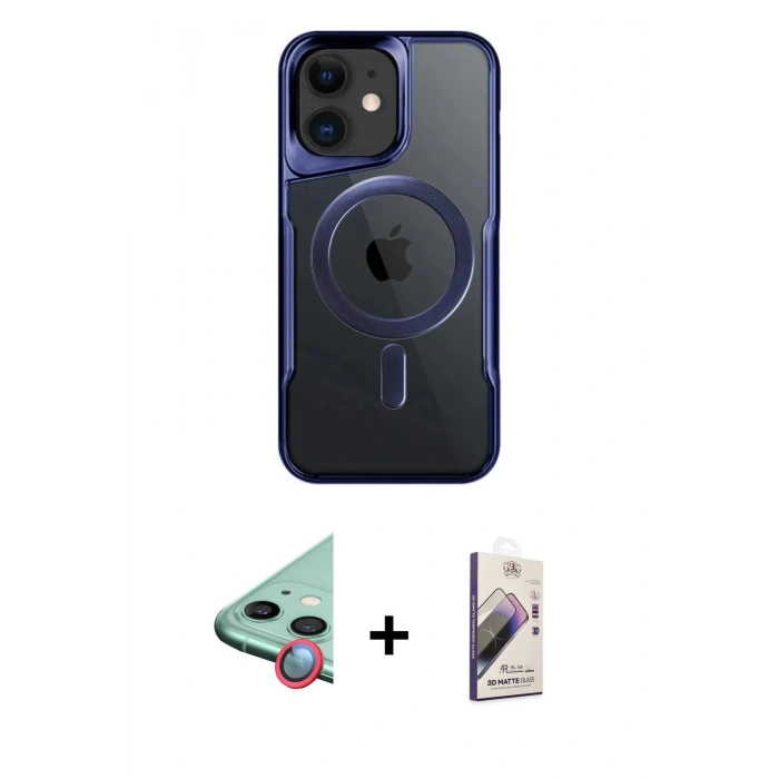 MARSİLYAN™- iPhone 11 Kılıf Yadigar Klasik Özel Seri - Siyah Bilvis 3D Mat Cam Ekran Koruyucu + Raze Metal Kamera Lens - KI