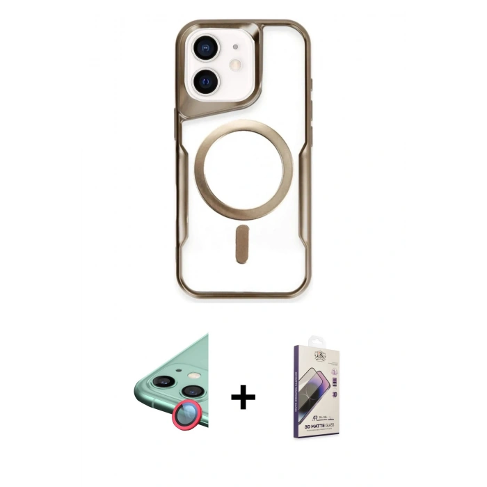 MARSİLYAN™- iPhone 11 Kılıf Yadigar Klasik Özel Seri - Siyah Bilvis 3D Mat Cam Ekran Koruyucu + Raze Metal Kamera Lens - KI