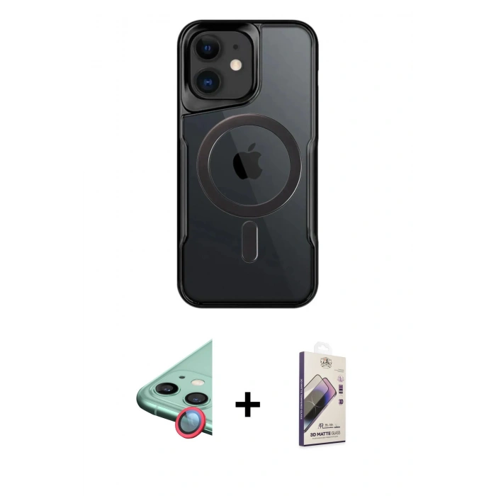 MARSİLYAN™- iPhone 11 Kılıf Yadigar Klasik Özel Seri - Siyah Bilvis 3D Mat Cam Ekran Koruyucu + Raze Metal Kamera Lens - KI