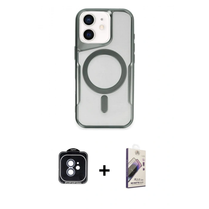 MARSİLYAN™- iPhone 11 Kılıf Yadigar Klasik Özel Seri - Siyah Bilvis 3D Mat Cam Ekran Koruyucu + Mavi PVD Metal Kamera Lens