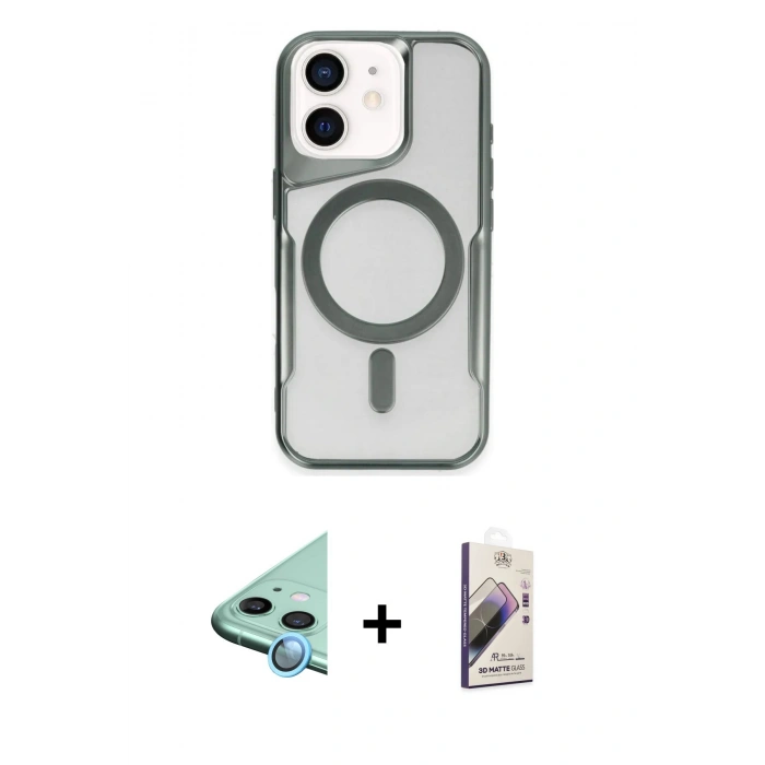 MARSİLYAN™- iPhone 11 Kılıf Yadigar Klasik Özel Seri - Siyah Bilvis 3D Mat Cam Ekran Koruyucu + Mavi Raze Metal Kamera Lens