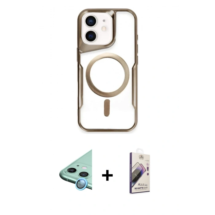 MARSİLYAN™- iPhone 11 Kılıf Yadigar Klasik Özel Seri - Siyah Bilvis 3D Mat Cam Ekran Koruyucu + Mavi Raze Metal Kamera Lens