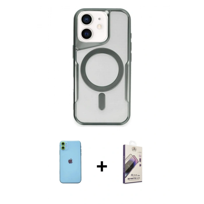 MARSİLYAN™- iPhone 11 Kılıf Yadigar Klasik Özel Seri - Siyah Bilvis 3D Mat Cam Ekran Koruyucu + Neon Fosforlu Kamera Lens - YL