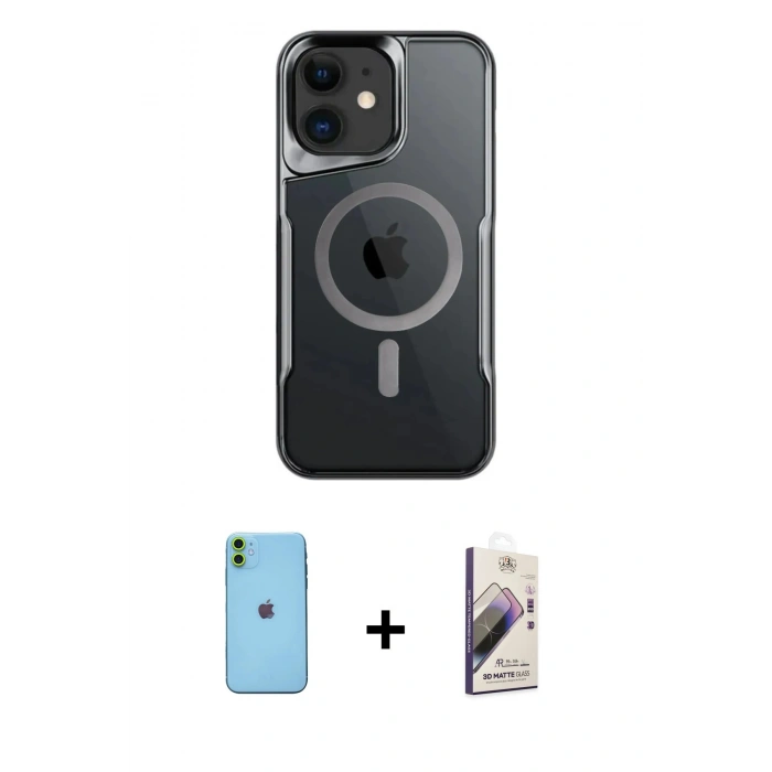MARSİLYAN™- iPhone 11 Kılıf Yadigar Klasik Özel Seri - Siyah Bilvis 3D Mat Cam Ekran Koruyucu + Neon Fosforlu Kamera Lens - YL