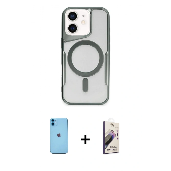 MARSİLYAN™- iPhone 11 Kılıf Yadigar Klasik Özel Seri - Siyah Bilvis 3D Mat Cam Ekran Koruyucu + Neon Fosforlu Kamera Lens - MI