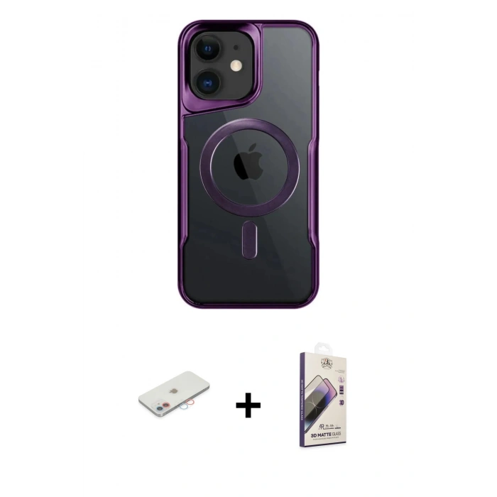 MARSİLYAN™- iPhone 11 Kılıf Yadigar Klasik Özel Seri - Siyah Bilvis 3D Mat Cam Ekran Koruyucu + Renkli Kamera Lens Koruma Cam - PE