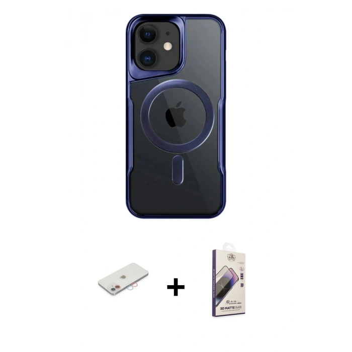 MARSİLYAN™- iPhone 11 Kılıf Yadigar Klasik Özel Seri - Siyah Bilvis 3D Mat Cam Ekran Koruyucu + Renkli Kamera Lens Koruma Cam - PE