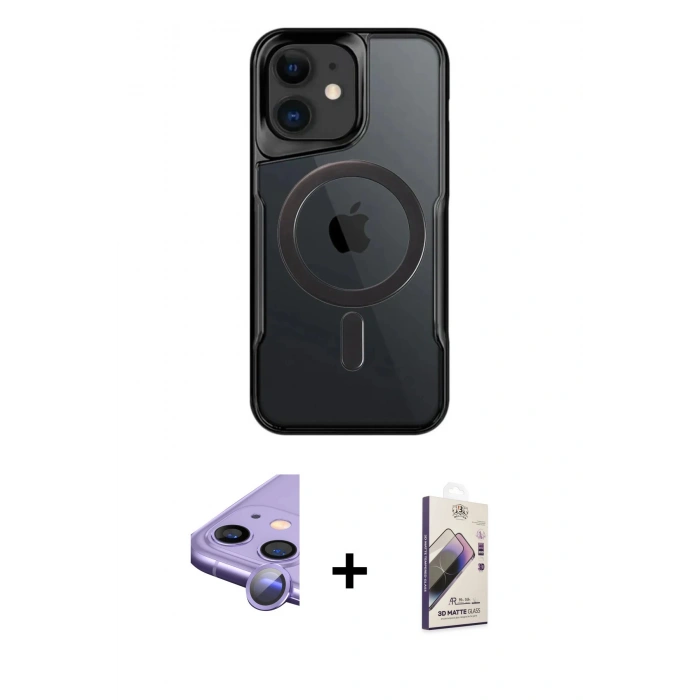 MARSİLYAN™- iPhone 11 Kılıf Yadigar Klasik Özel Seri - Siyah Bilvis 3D Mat Cam Ekran Koruyucu + Raze Metal Kamera Lens - MR