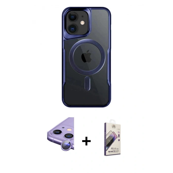 MARSİLYAN™- iPhone 11 Kılıf Yadigar Klasik Özel Seri - Siyah Bilvis 3D Mat Cam Ekran Koruyucu + Raze Metal Kamera Lens - MR