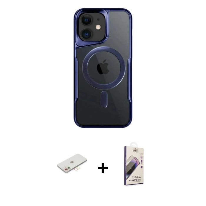 MARSİLYAN™- iPhone 11 Kılıf Yadigar Klasik Özel Seri - Siyah Bilvis 3D Mat Cam Ekran Koruyucu + Renkli Kamera Lens Koruma Cam - YL